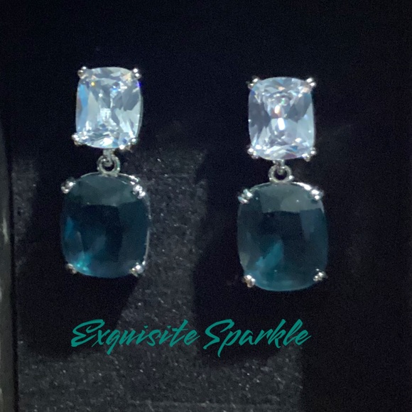 - 💋Elegant White and Teal Zircon Drop Earrings - Picture 7 of 16